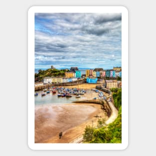 Tenby Harbour And Town Houses, Portrait, Pembrokeshire, Wales Sticker